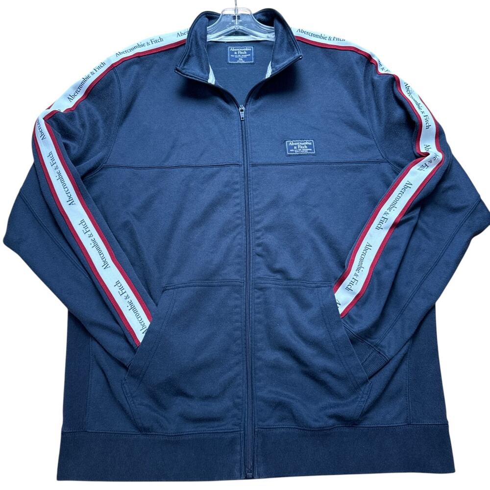 Abercrombie & Fitch Heritage Track Jacket Navy Logo Tape Sleeves Men's XXL